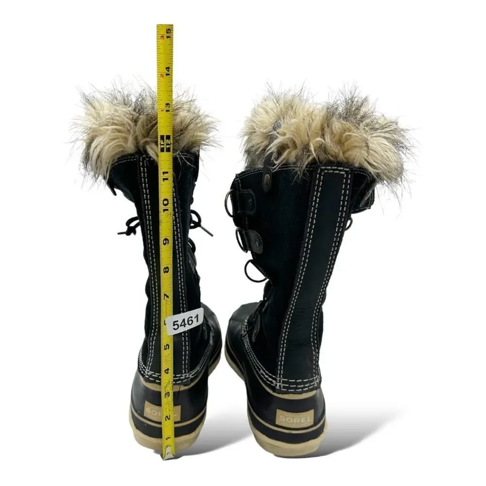 SOREL Black Suede‎ JOAN OF ARTIC Faux Fur Trimmed Snow Boot Sz 8